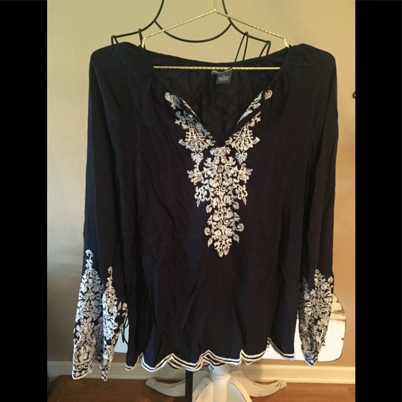 Chelsea & Theodore Tops - Navy embroidered blouse